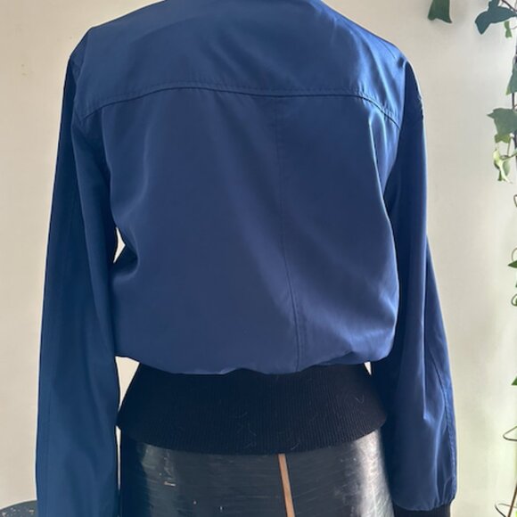 Full Zip Midnight Blue Satin Bomber Jacket - Picture 3 of 3